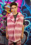 Tie-dye fleece coat handmade 2in1 hooded trench jacket red