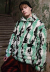 Tie-dye cow fleece jacket faux fur grunge bomber in green