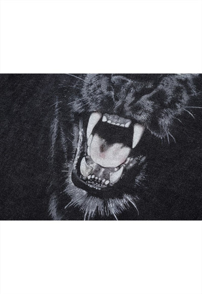 Black panther t-shirt vintage wash animal print top long tee