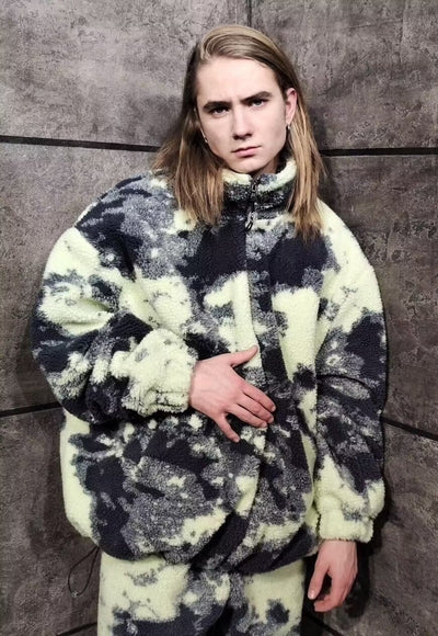 Gradient fleece Bomber handmade tie-dye camo jacket green