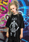 Tattoo t-shirt pinup girl print tee Anime top in acid black