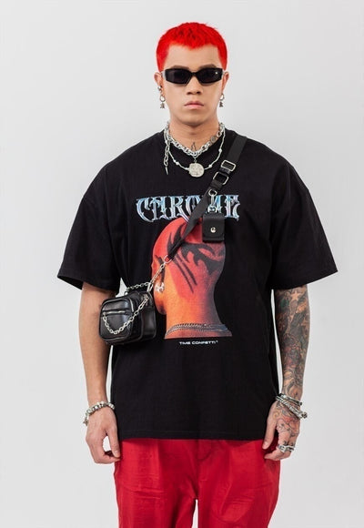 Punk print t-shirt retro grunge tee raver top in black