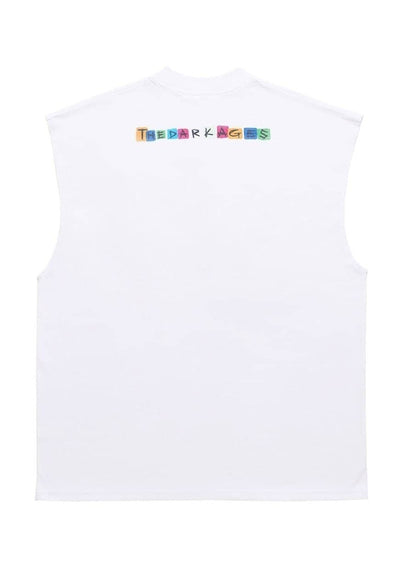 Graffiti print sleeveless t-shirt retro tank top surfer vest