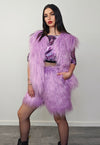 Shaggy fur shorts purple fuzzy cropped festival trousers