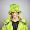 Luminous faux fur bucket neon green hat oversize lemon cap festival fisherman hat fluorescent boonie rave fedora acid psychedelic party cap