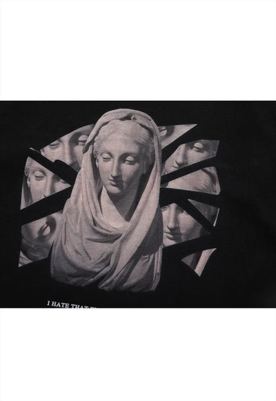 Statue print t-shirt punk Renaissance tee retro top in black