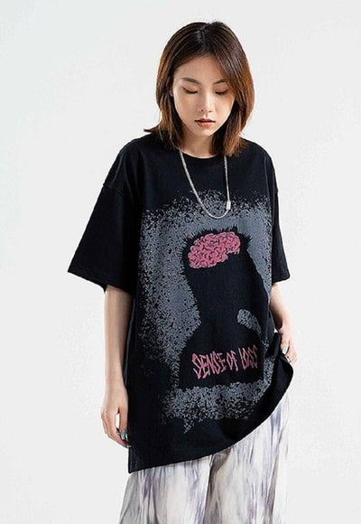 Monster print t-shirt brain tee grunge skater top in black