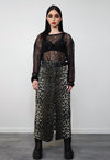 Leopard maxi denim skirt split back animal print bottoms