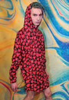 Heart print hoodie handmade love emoji pullover in red