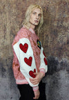 Heart patch varsity jacket faux leather sleeve bomber pink