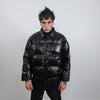 Faux leather bomber jacket utility punk bomber gorpcore coat going out PU puffer varsity fancy dress coat catwalk jacket in black