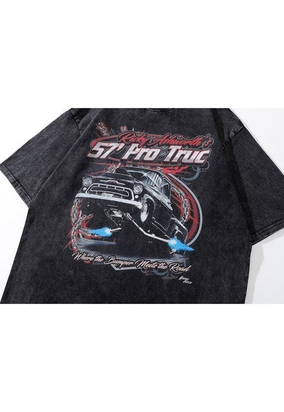 Trucker t-shirt old retro car tee grunge automobile top grey