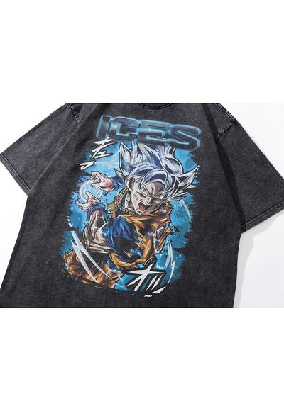 Anime t-shirt old Dragon ball Z tee retro Japanese top grey