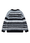 Horizontal stripe cardigan knitted jumper fluffy fleece top