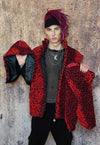 Leopard fleece hooded jacket handmade fluffy animal coat red