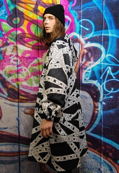 Chain print jacket handmade barbered wire windbreaker black