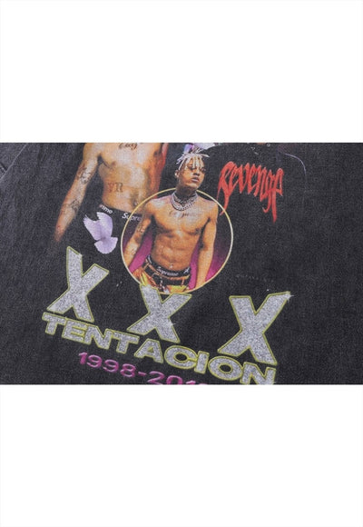 Dead rapper t-shirt vintage wash hip-hop long tee in grey