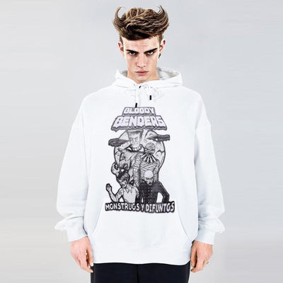 Grunge hoodie Gothic pullover premium punk jumper in white