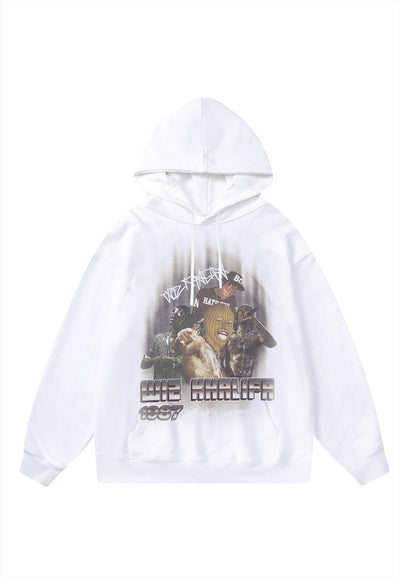 Wiz Khalifa hoodie hiphop top premium grunge jumper in white