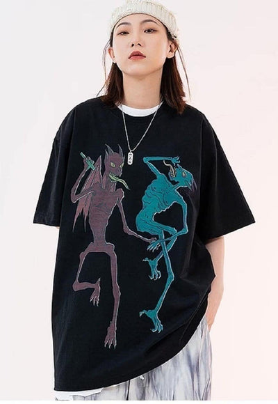 Devil print t-shirt Satan tee Gothic demon top in black