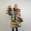 Rainbow faux fur coat cropped unicorn bomber fluffy carnival fleece detachable sleeves festival jacket burning man short luminous overcoat