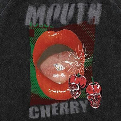 Lipstick t-shirt vintage wash mouth print top retro rave tee