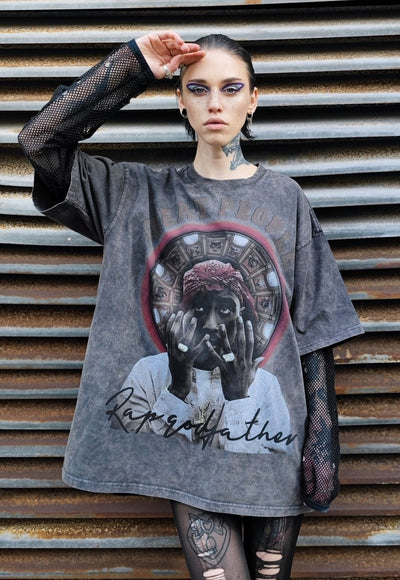 Hip-hop t-shirt rapper tee vintage wash hip-hop top grey
