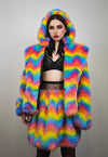 Rainbow faux fur coat cropped unicorn bomber carnival hoodie