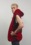 Leopard fleece red hooded bomber detachable sleeves jacket