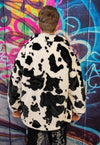 Cow fleece jacket in white animal print fluffy spot bomber