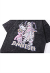 Anime t-shirt Japanese cartoon tee vintage wash top in grey