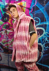 Tie-dye fleece coat handmade 2in1 hooded trench jacket red