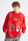 Y2K print top grunge long sleeve tee retro gadget top in red