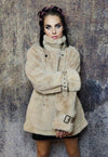 Faux fur duffle coat buckle strap double breasted jacket