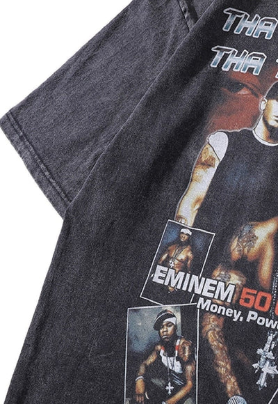 Rapper print t-shirt hip-hop tee rap stars top in acid grey