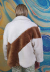 Contrast fleece wide jacket faux fur aviator bomber in brown