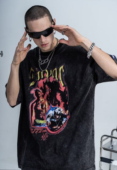 Dead rapper t-shirt hip-hop top gangster tee in acid black