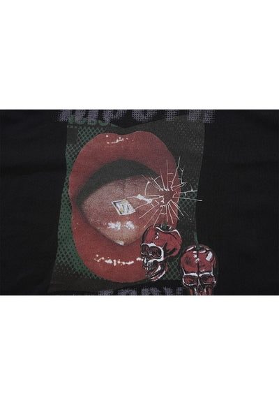 Lips print t-shirt grunge lipstick tee mouth top in black