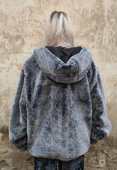 Python fleece jacket handmade detachable snake bomber grey