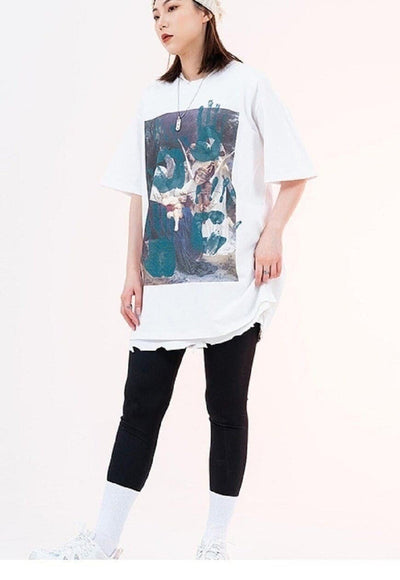 Ancient painting t-shirt retro tee hand print top in Black