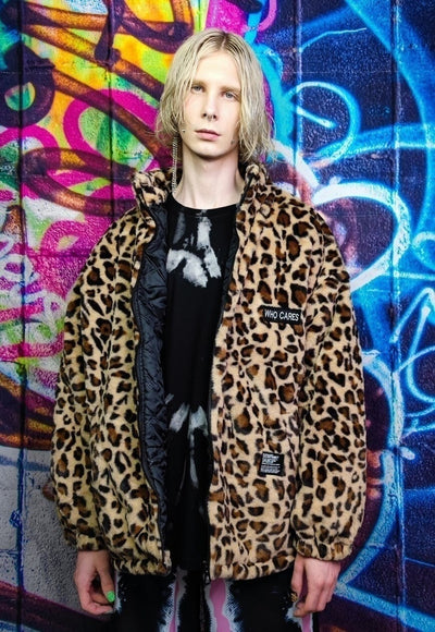 Leopard fleece jacket in brown animal print fluffy bomber