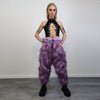 Shaggy faux fur joggers winter raver neon pants fluffy skiing trousers mountain fleece overalls festival bottoms burning man pants in purple