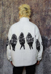 Skeleton fleece jacket faux fur grunge bones bomber in white