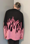 Oversized flame knitted sweater fire Korean jumper in pink