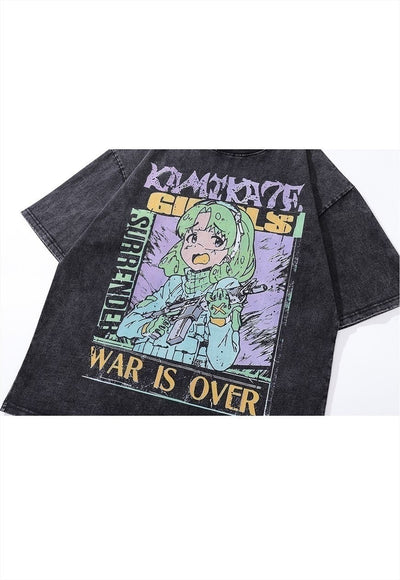 Anime t-shirt old Kamikaze girls tee retro Japanese top grey