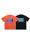 Punk print t-shirt gorpcore tee utility top in orange