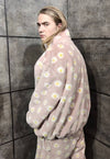 Floral fleece bomber handmade daisy jacket in pastel pink