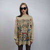 Pop art sweatshirt retro print top thin cartoon jumper gamer sweater psychedelic pullover Y2K print t-shirt in brown