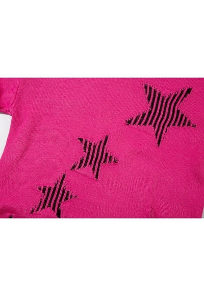 Grunge sweater cutout elbow knitted jumper ripped top pink