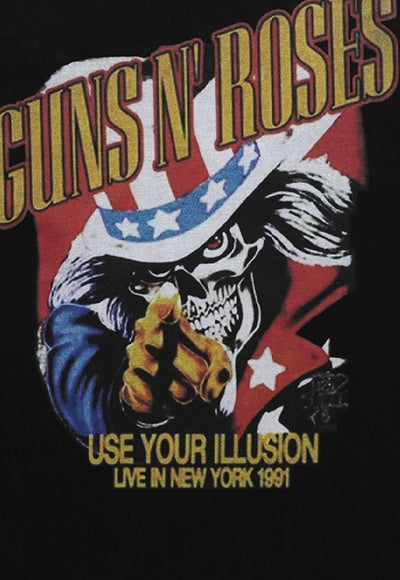 America print t-shirt guns and roses tee rocker top in black